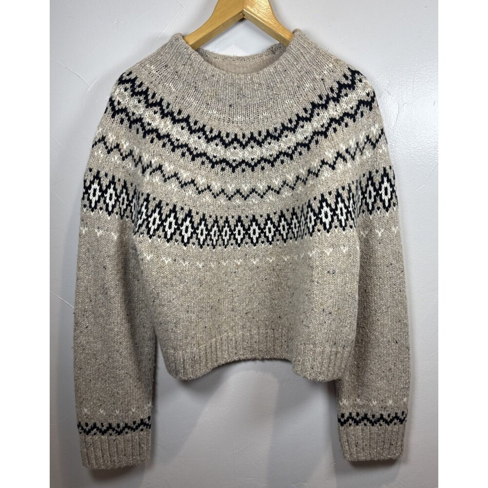 J. Crew Fair Isle Wide Mockneck Sweater Size Small Merino Lambswool Alpaca - Picture 2 of 9